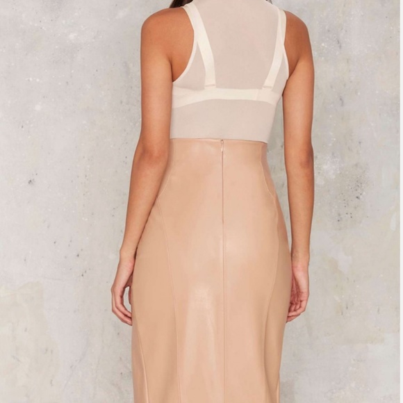 Nasty Gal Collection skirt Kinda Outta Luck SLIT NWOT nude beige leatherette - Picture 10 of 10